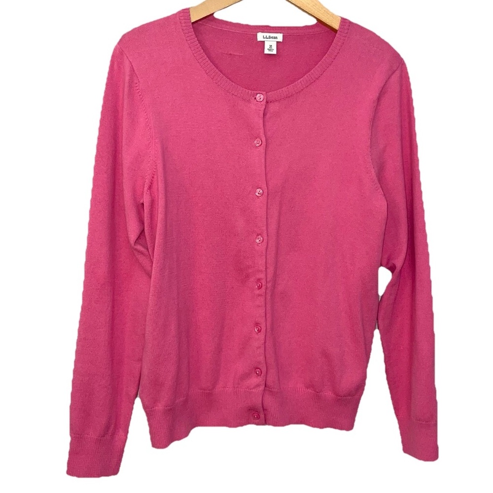 L. L. Bean Supima Cotton Cardigan Sweater Medium Pink EUC